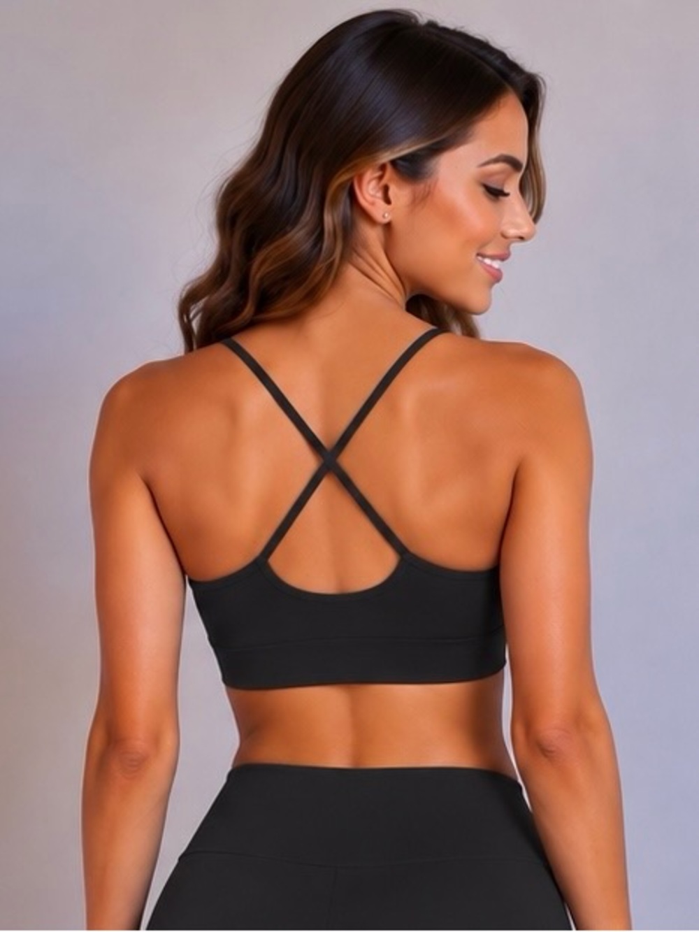 Women’s XS Black Seamless Sports Bra Removable Pads Adjustable Cross Back